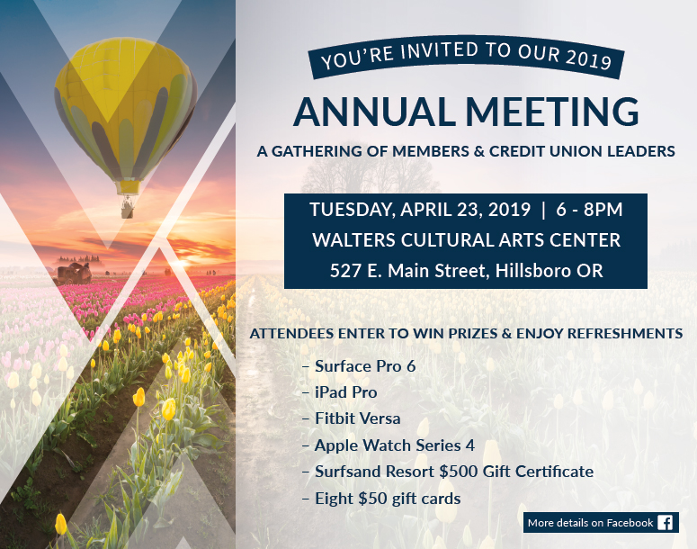 An annual meeting will be held on Thursday, April 12, 2017 from 6 to 8 pm at the Pendleton Convention Center in Pendleton, Oregon. Those in attendance will be entered in a drawing for a chance to win prizes.