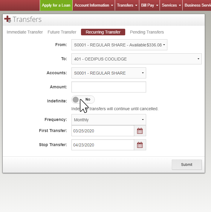 image of the recurring transfer section