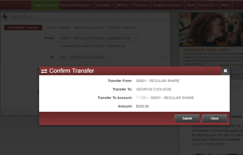 image of immediate transfer confirmation